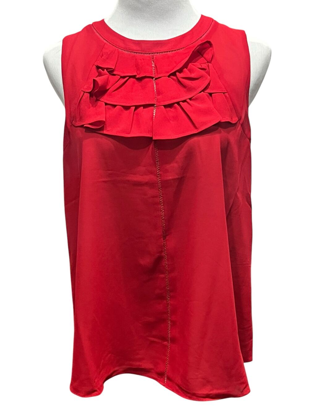 Rose + Olive Women's Red Sleeveless Ruffle Tank Top Blouse SIZE Large